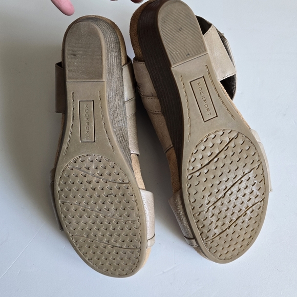 Cobb Hill by Rockport Hollywood 2 Piece Cuff Open Toe Wedge Sandals Khaki Sz 10 - Picture 10 of 12